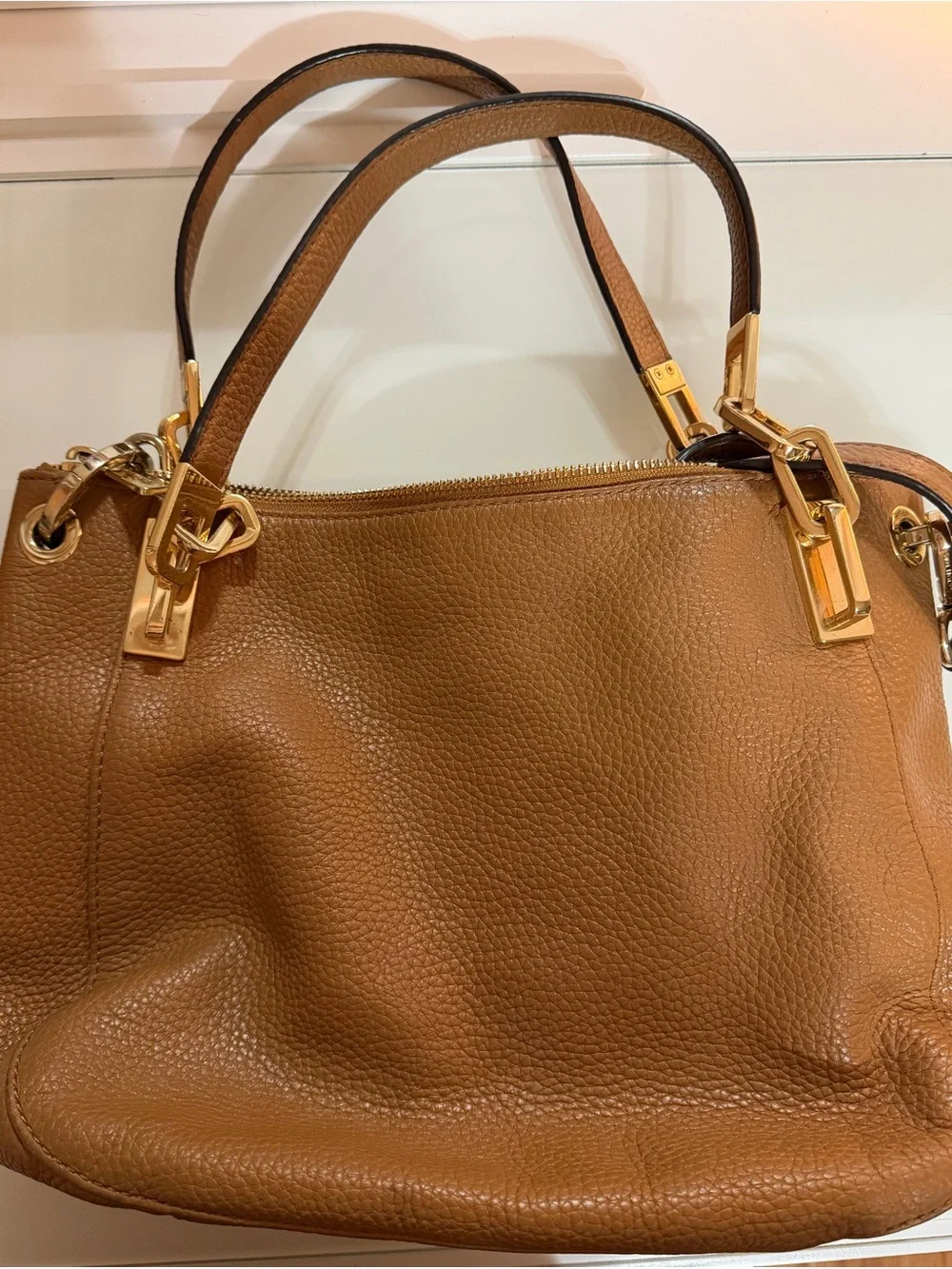 Michael Kors Brown Pebbled Leather Shoulder Bag with Gold Hardware